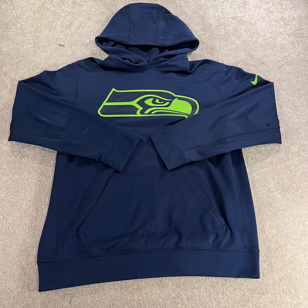 Nike Seahawks Hoodie Mens Large Navy Blue Therma-FIT NFL Pullover Football